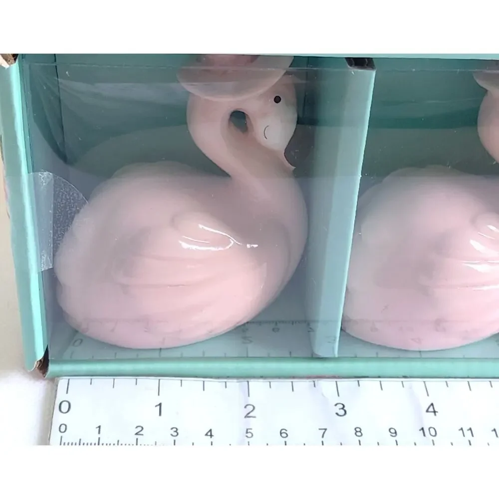 Pink Flamingo Salt & Pepper Shakers Set Ceramic Tropical New in Box